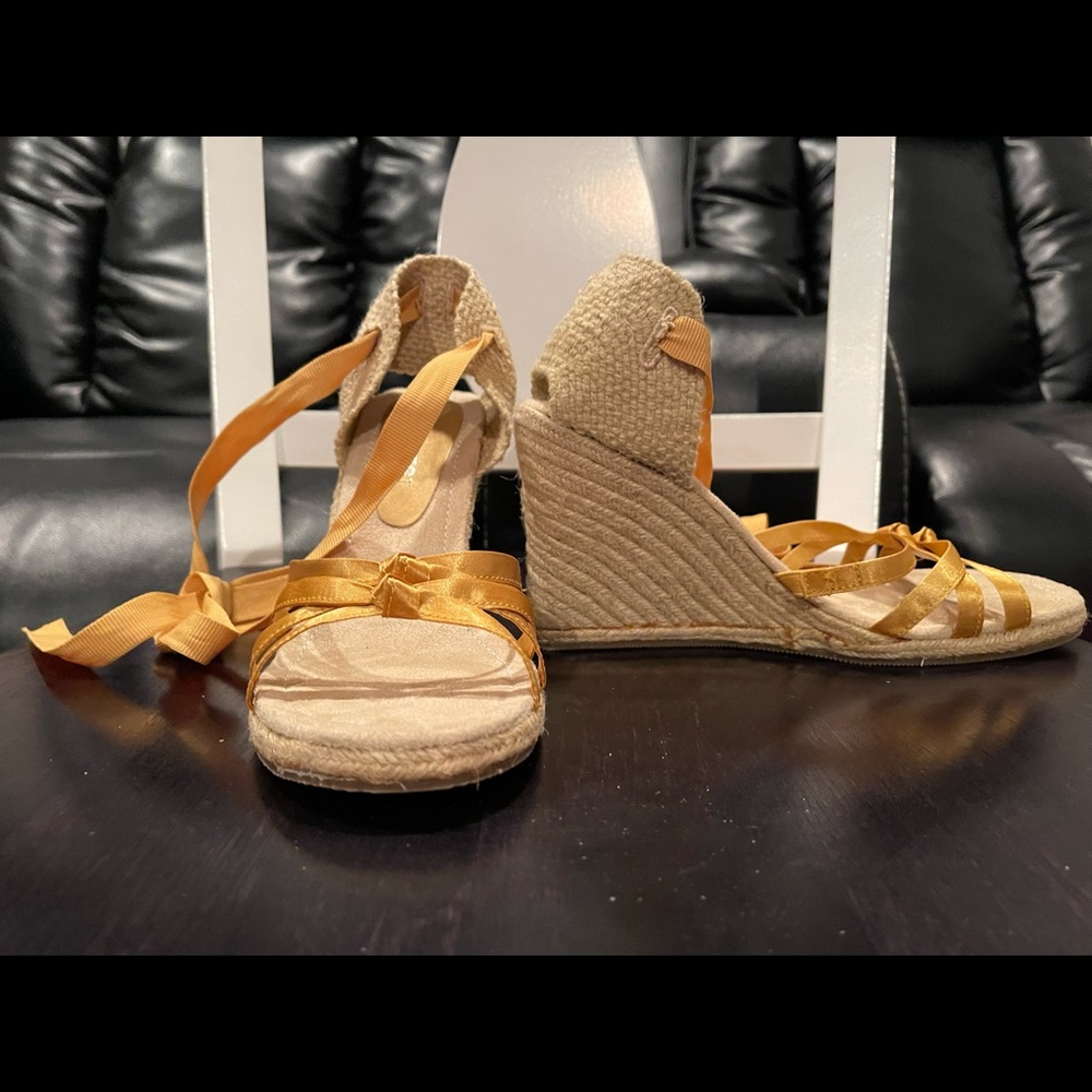 Nine West Gold Satin Espadrilles